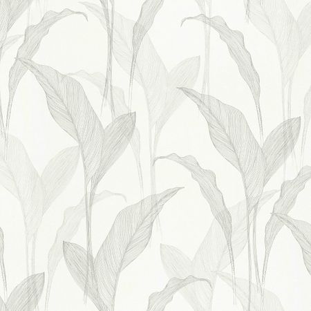 Обои Erismann Elle 2 12117-31 Винил на флизелине (1,06*10,05) Белый/Серый, Листья