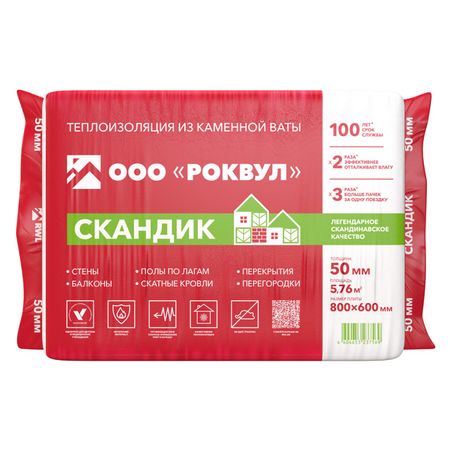 теплоизоляция ROCKWOOL Лайт Баттс Скандик 800х600х50мм