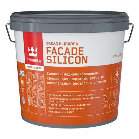 краска акриловая фасадная TIKKURILA Facade Silicon база А 2,7л белая, арт.700011474