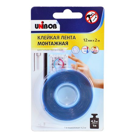 лента клейкая двусторонняя UNIBOB 12 мм х 2 м прозрачная, арт.75541 │