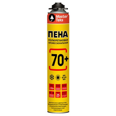 пена монтажная MASTERTEKS PRO 70+ всесезонная профессиональная 890мл, арт.9413295