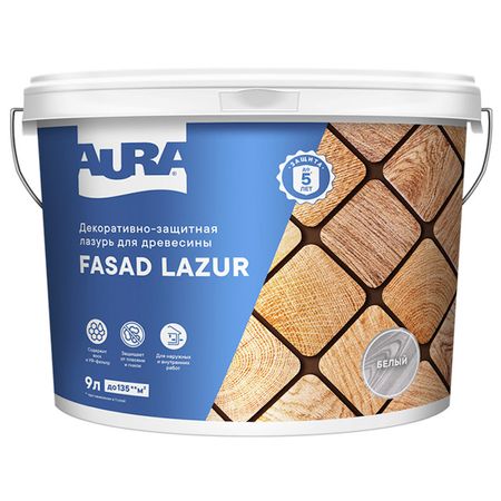 средство деревозащитное Aura Fasad Lazur белая 9л, арт.AWW024