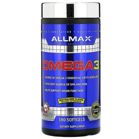 ALLMAX Nutrition, рыбий жир с омега-3 кислотами, сверхчистый рыбий жир из холодноводной рыбы, 180 мягких желатиновых капсул