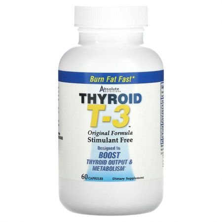 Absolute Nutrition, Thyroid T-3, для щитовидной железы, оригинальная формула, 60 капсул