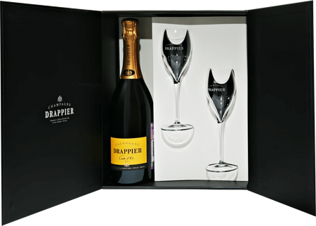 Drappier Carte d’Or Brut Champagne AOP in gift box with two glasses