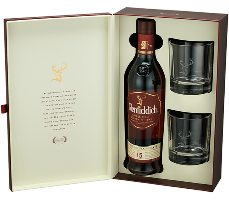 Glenfiddich 15 y.o. Single Malt Scotch Whisky (gift box with 2 glasses)