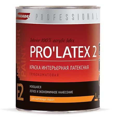 краска латексная PARADE Pro latex Е2 глубокоматовая бесцветная 0,9л, арт.0005914
