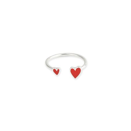 УРА jewelry Кольцо из серебра с двумя сердцами с красной эмалью