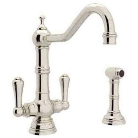 Двухрычажный смеситель для кухни Perrin & Rowe Edwardian Era Mono с боковым распылителем, polished nickel