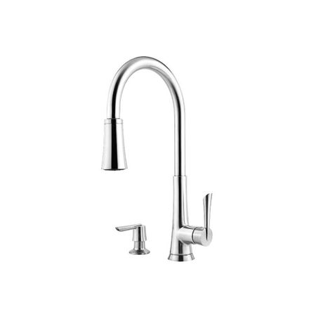Выдвижной кухонный смеситель Pfister Mystique с одной ручкой и дозатором для мыла, polished chrome