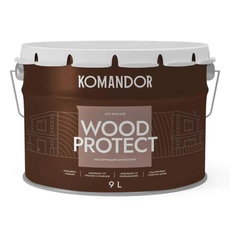 Антисептик лессирующий Komandor Wood Protect 9 л