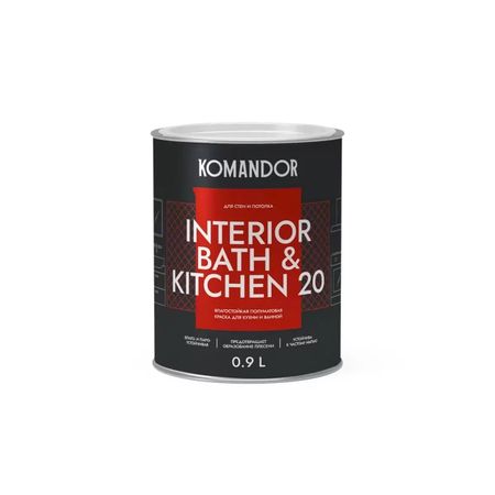 Краска влагостойкая полуматовая Komandor 20 База A 0,9 л