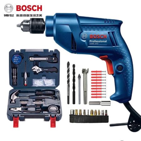 Дрель электрическая Bosch GBM 340 + насадки, набор инструментов