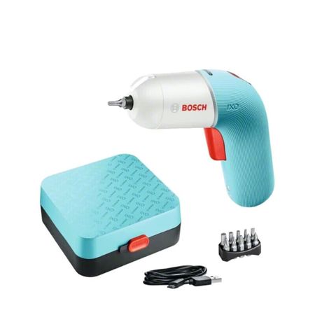 Отвертка аккумуляторная Bosch IXO6 + насадки, белый / синий