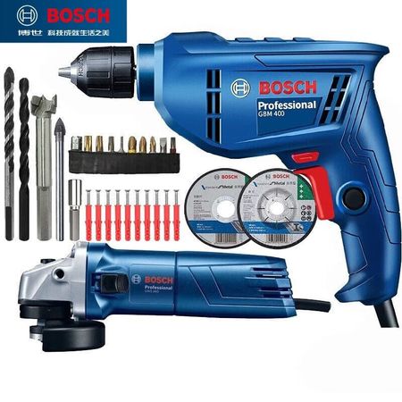 Дрель ручная электрическая Bosch GBM400 + шлифовальная машина Bosch GWS 800, насадки