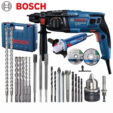 Дрель электрическая Bosch GBH 220 + щлифовальная машина, комплект сверл, кейс