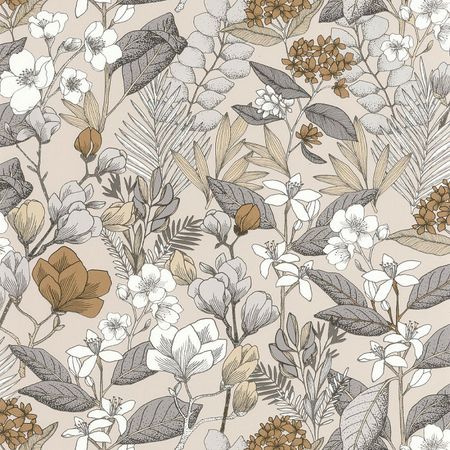 Обои Caselio Flower Power 101851099 Винил на флизелине (0,53*10,05) Бежевый/Серый, Цветы