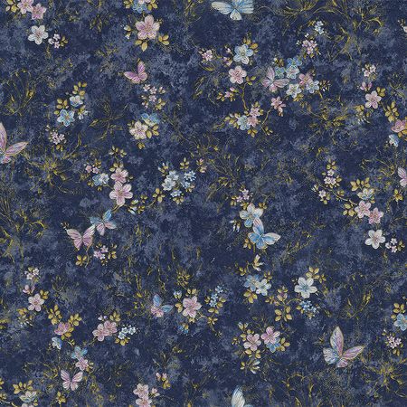 Обои Emiliana Parati Blumarine 5 29029BM Винил на флизелине (1,06*10,05) Синий, Бабочки/Цветы