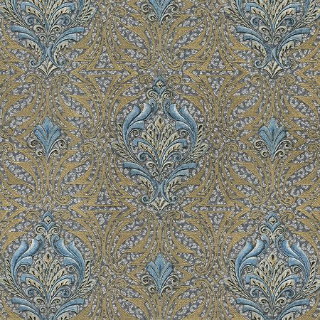 Обои Emiliana Parati Roberto Cavalli 8 19009 Винил на флизелине (1,06*10,05) Голубой/Бежевый, Дамаск
