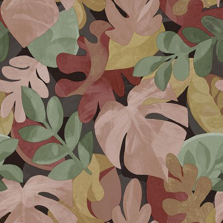 Обои Grandeco Perfect Harmony PH 3011 Винил на флизелине (0,53*10,05) Розовый/Коричневый/Зеленый, Листья