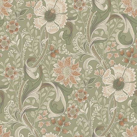 Обои Grandeco Perfect Harmony PH 3107 Винил на флизелине (0,53*10,05) Бежевый/Зеленый, Цветы/Листья
