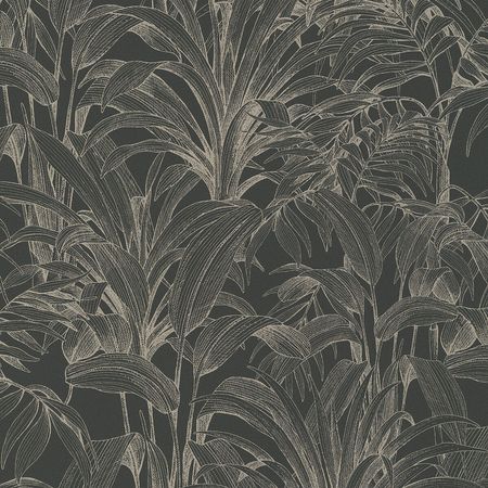 Обои Grandeco Asperia A 51403 Винил на флизелине (0,53*10,05) Черный/Золото, Листья