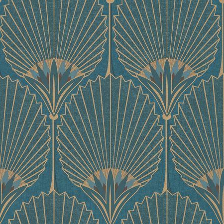 Обои Grandeco Asperia A 54902 Винил на флизелине (0,53*10,05) Бирюзовый/Золото, Абстракция/Цветы