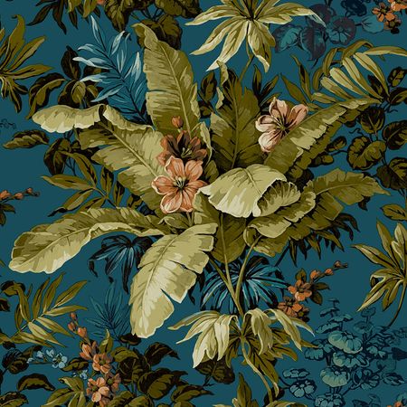Обои Grandeco Asperia A 55801 Винил на флизелине (0,53*10,05) Бирюзовый/Зеленый, Листья/Цветы