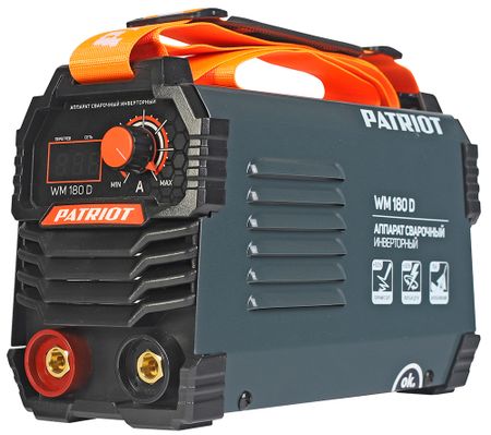 Аппарат сварочный инверторный Patriot WM180D, MMA, входное напряжение: 1ф140-240В, сварочный ток макс: 180A, ПВ при макс. токе: 70%, дисплей ARC FORCE Аппарат сварочный инверторный Patriot WM180D, MMA, входное напряжение: 1ф140-240В, сварочный ток макс: 180A, ПВ при макс. токе: 70%, дисплей ARC FORCE