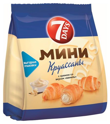 Мини-круассаны 7Days c кремом со вкусом ваниль, 105 г