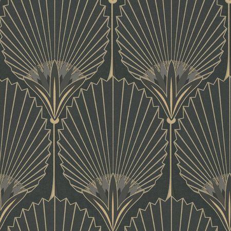 Обои Grandeco Asperia A 54901 Винил на флизелине (0,53*10,05) Черный/Золото, Абстракция/Цветы