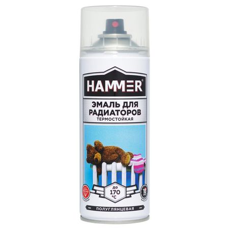 эмаль аэрозольная HAMMER для радиаторов 520мл белая полуглянцевая, арт.345089