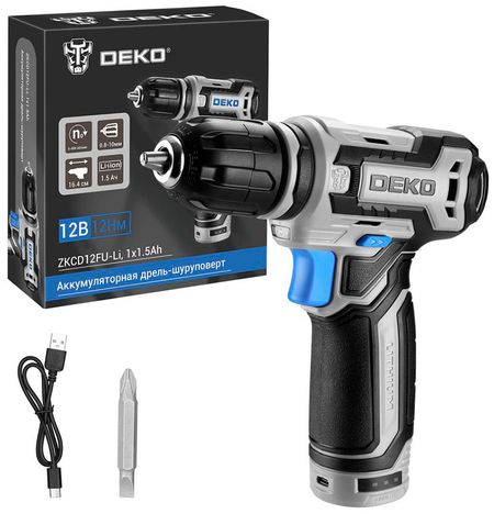 Аккумуляторная дрель-шуруповерт Deko ZKCD12FU-Li 12В 1х1.5Ач черно-синий Аккумуляторная дрель-шуруповерт Deko ZKCD12FU-Li 12В 1х1.5Ач черно-синий