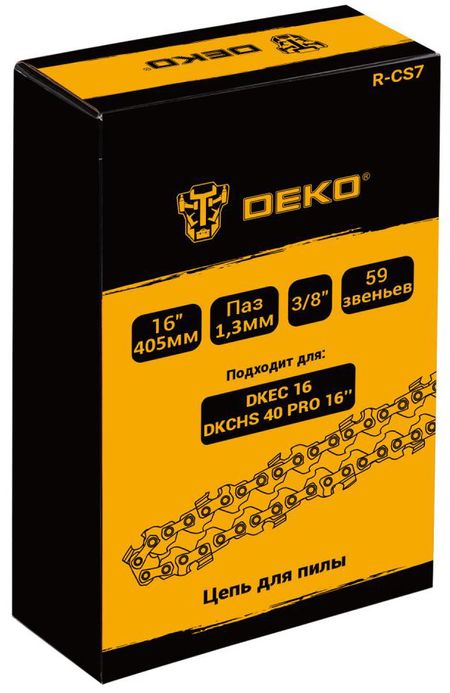 Цепь Deko R-CS7, 16'', 3/8'', 1.3 мм, 59 звеньев (083-2038) Цепь Deko R-CS7, 16'', 3/8'', 1.3 мм, 59 звеньев (083-2038)
