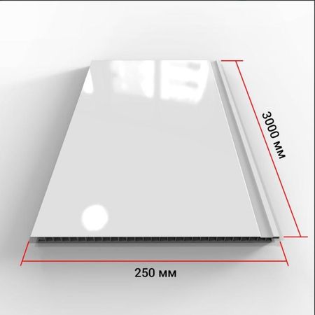 Стеновая панель ПВХ Slim Premium, 3000×250×5 мм, белый глянец лакированный