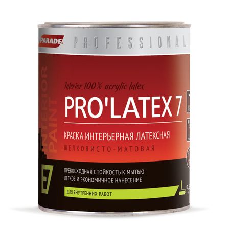 краска латекс. PARADE PRO'LATEX Е7 база С шелк-мат. 0,9л, арт.краскаЕ7б.С0,9л
