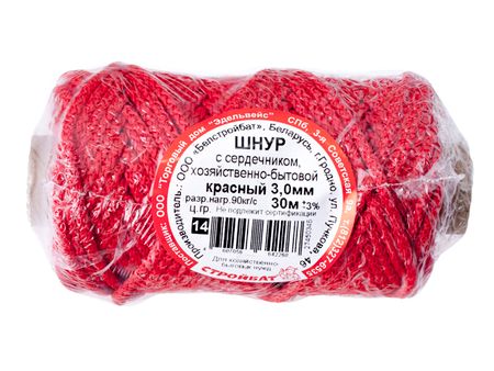 шнур с сердечником 3мм 30м ПП 8-прядный красный