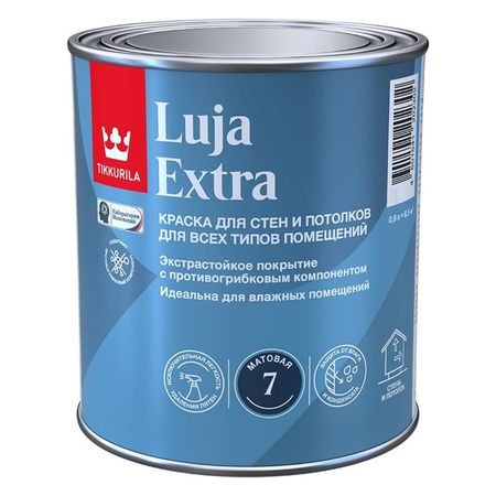 краска в/д TIKKURILA Luja Extra база С для стен и потолков 0,9л бесцветная, арт.700014020