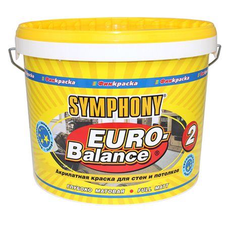 краска в/д SYMPHONY Euro-balance 2 база А глубоко матовая 9л белая, арт.9039