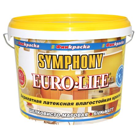 краска в/д SYMPHONY Euro-Life база А шелковисто матовая 2,7л белая, арт.1100264