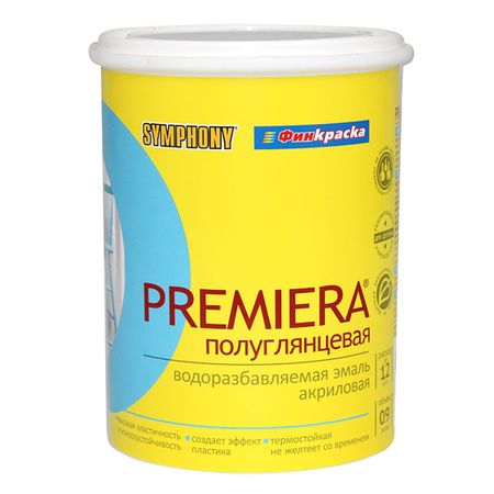 эмаль в/э SYMPHONY Premiera база А полуглянцевая 0,9л белая, арт.1100424