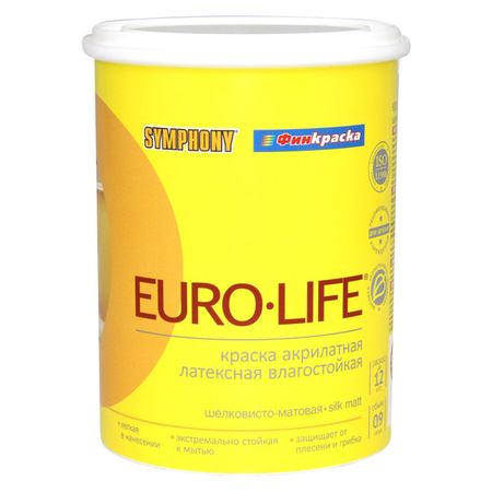 краска в/д SYMPHONY Euro-Life база А шелковисто матовая 0,9л белая, арт.9567
