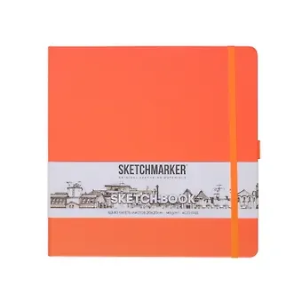 Скетчбук 20*20 80л "Sketchmarker"  неоновый коралл, 140г/м2, слоновая кость, тв.обл.