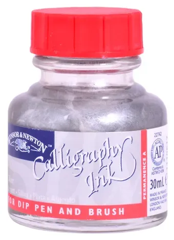Тушь для каллиграфии 30мл серебряная (красная крышка), Winsor&Newton