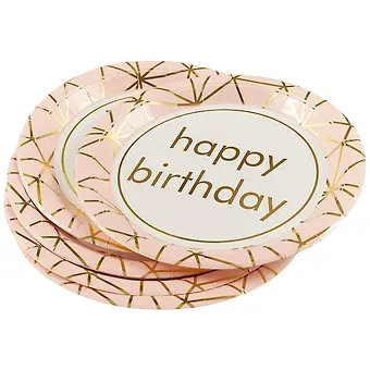 Набор бумажных тарелок Happy birthday на розовом фоне (22 см) (6 шт) (12-01582-G3)