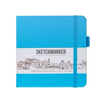 Скетчбук 12*12 80л "Sketchmarker" синий неон, 140г/м2, слоновая кость, тв.обл.