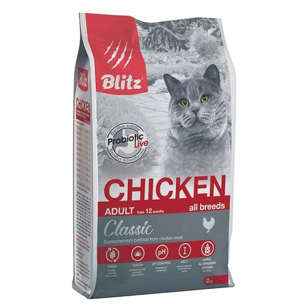 Blitz Classic Adult Cats Chicken полнорационный сухой корм для кошек с курицей - 2 кг 1078₽