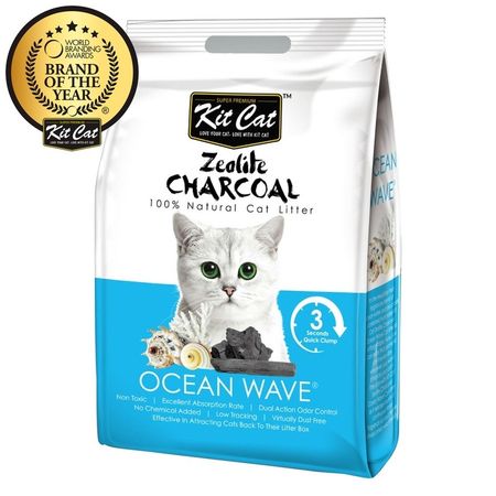 Kit Cat Zeolite Charcoal Ocean Wave цеолитовый комкующийся наполнитель с ароматом океанского бриза - 4 кг 606₽