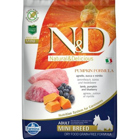 Farmina N ampD Pumpkin Dog Grain Free Lamb amp Blueberry Adult Mini сухой беззерновой корм для взрослых собак мелких пород с ягненком черникой и тыквой - 7 кг 9500₽