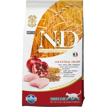 Сухой корм Farmina N ampD Low-Grain Feline Chicken amp Pomegranate Adult низкозерновой для взрослых котов и кошек с курицей гранатом спельтой и овсом - 5 кг 7315₽